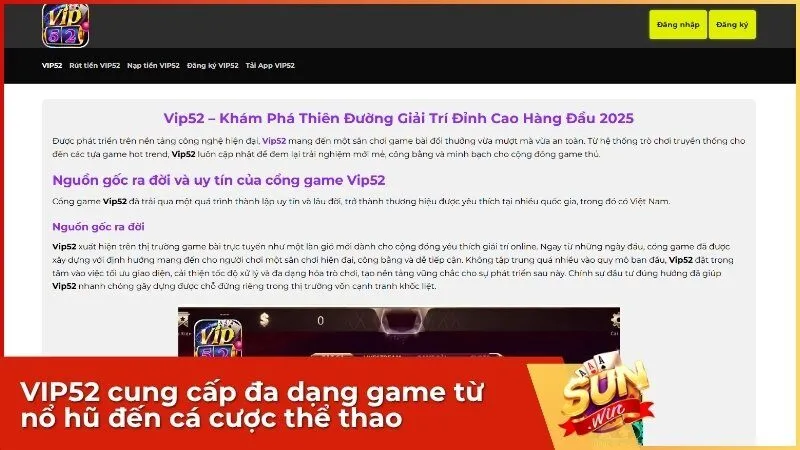 VIP52 cung cấp đa dạng game từ nổ hũ đến cá cược thể thao